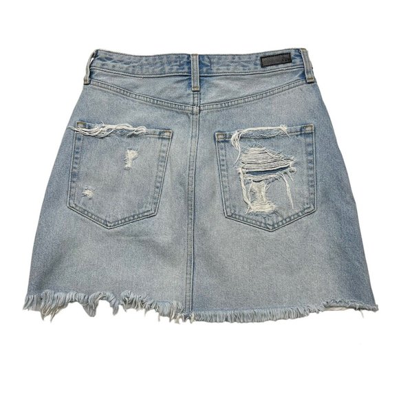 Abercrombie & Fitch Zoe Natural Rise Denim A-Line Skirt 6 Light Wash Distressed - Picture 2 of 7